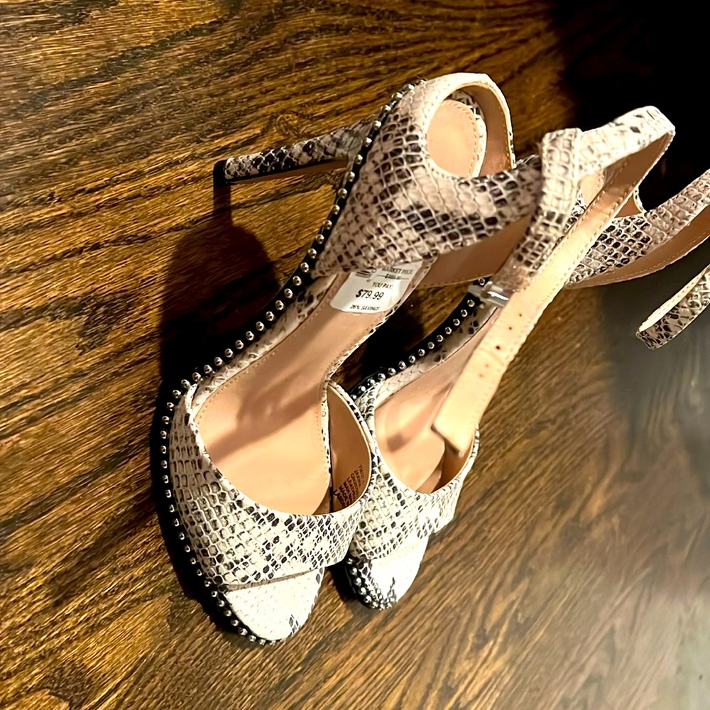 BCBG Jaxina Ivory Snake heels